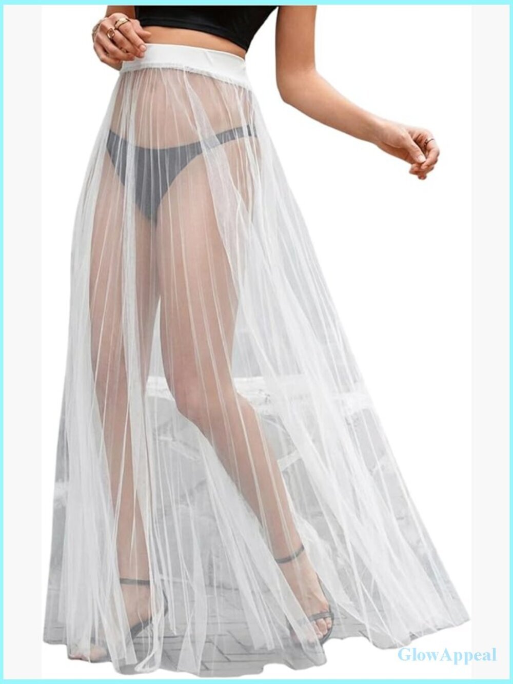Sheer Mesh Maxi Flowy Skirt High Waist A-Line Long Skirt